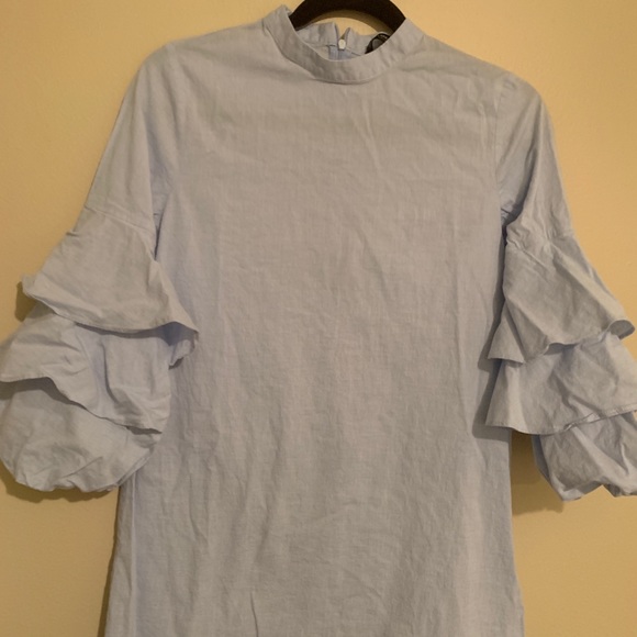 Zara ruffle sleeve high neck dress chambray - Picture 6 of 8